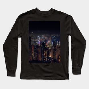 Hongkong skyline at night Long Sleeve T-Shirt